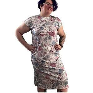 Vintage Plus Size Spring Tulip Floral Dress 1980s Size 16